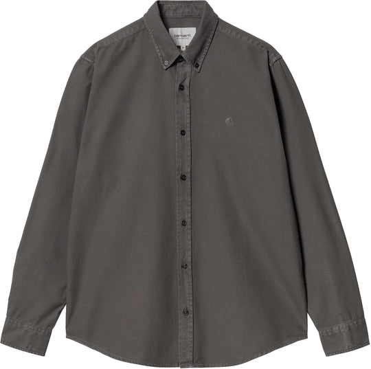 Carhartt Wip Camicia L/s Bolton Shirt Graphite Garment Dyed Uomo