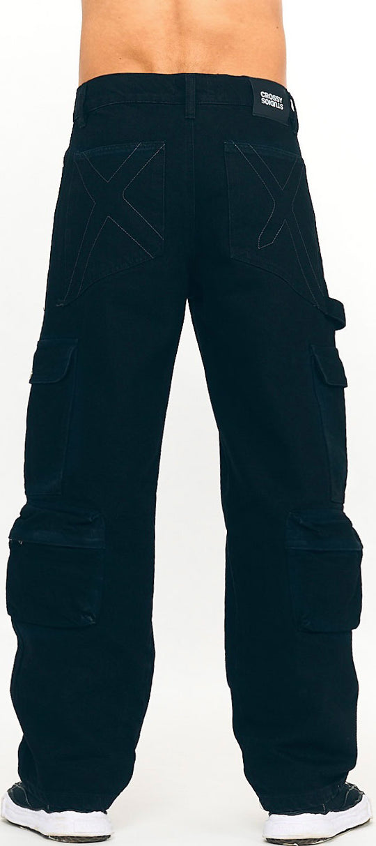 Crossy Studios Jeans Multipockets Cargo Jeans Pants Black Stone Washed Uomo Nero