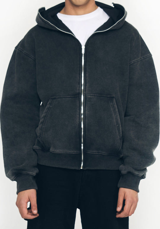  Crossy Studios Felpa Washed Grey Full Zip Hoodie Uomo