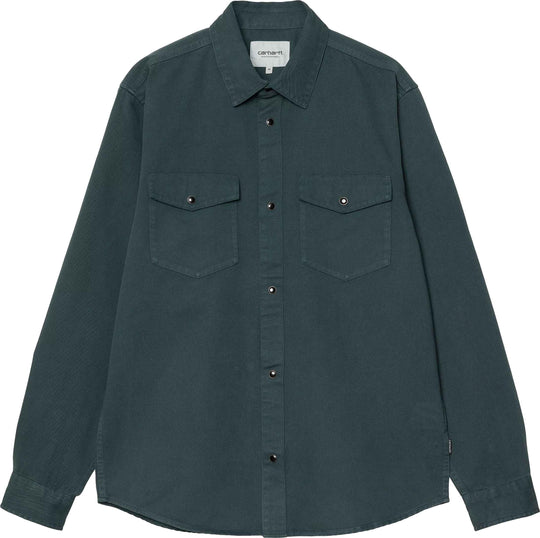  Carhartt Wip Camicia Ls Santa Fe Shirt Deep Lagoon Garment Dyed Uomo Deeplagoon
