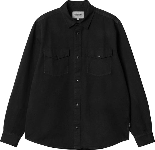  Carhartt Wip Camicia Ls Santa Fe Shirt Black Garment Dyed Uomo