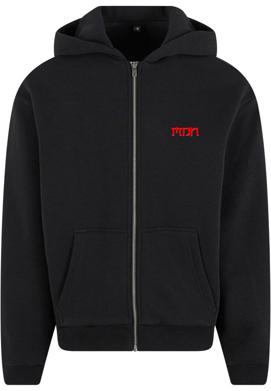  Mdn Felpa Japan Logo Ebroided Zip Hooded Black Red Uomo