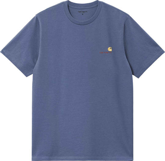  Carhartt Wip T-shirt Ss American Script T-shirt Blue Iris Uomo Blueiris
