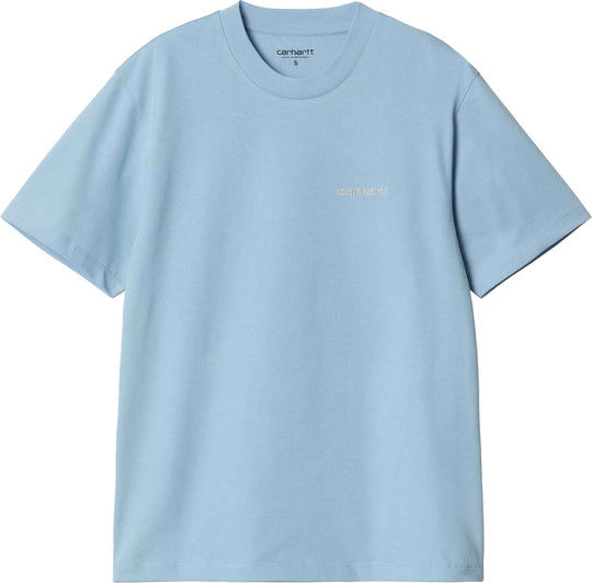  Carhartt Wip T-shirt W Ss Script Embroidery T-shirt Bluebird Fleur De Sel Uomo