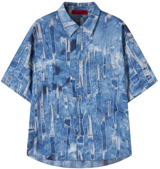  Acupuncture Camicia Patch Work Denim Shirt Blue Uomo