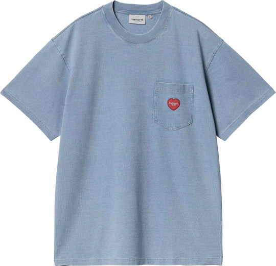  Carhartt Wip T-shirt Ss Ingo Pocket T-shirt Light Blue Garment Dyed Uomo Bluegarmentdyed