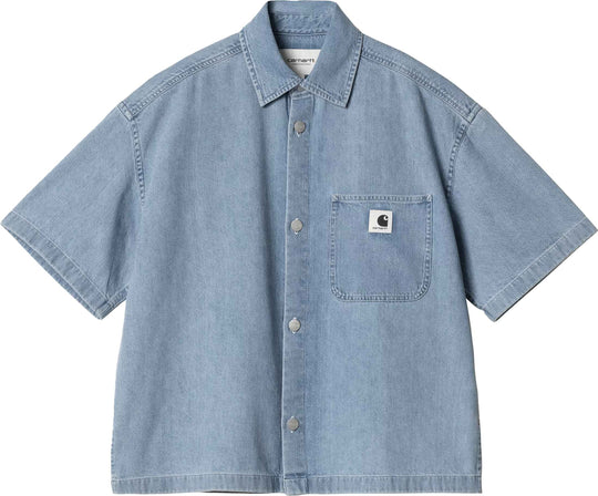  Carhartt Wip Camicia W Ss Lovilla Shirt Blue Belached Donna Bluebleached