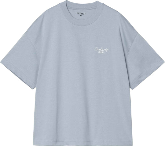  Carhartt Wip T-shirt Ss Signature Script T-shirt Frosted Blue White Uomo Frostedbluewhite