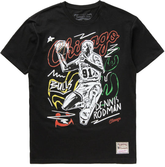  Mitchell & Ness T-shirt Nba Chalcked Up Tee Bulls Dennis Rodman Chicago Bulls Black Mitchell E Ness Uomo