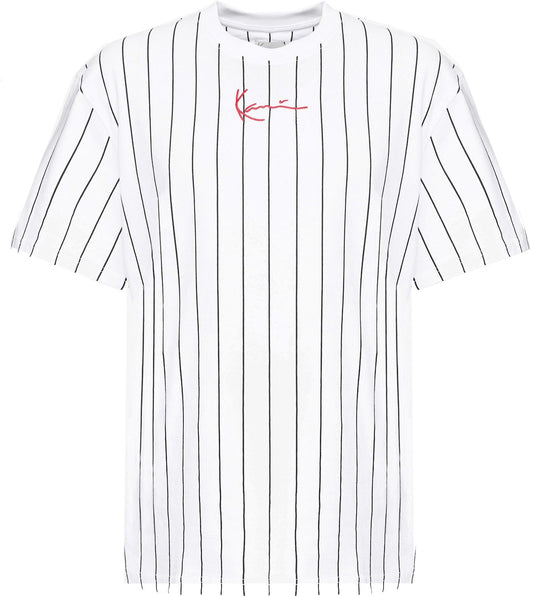  Karl Kani T-shirt Small Signature Pinstripe Tee White Black Uomo