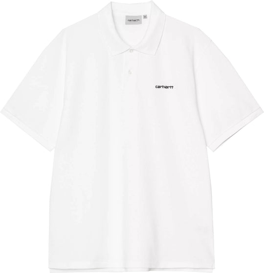  Carhartt Wip Polo Ss Carhartt Script Polo White Black Uomo Whiteblack