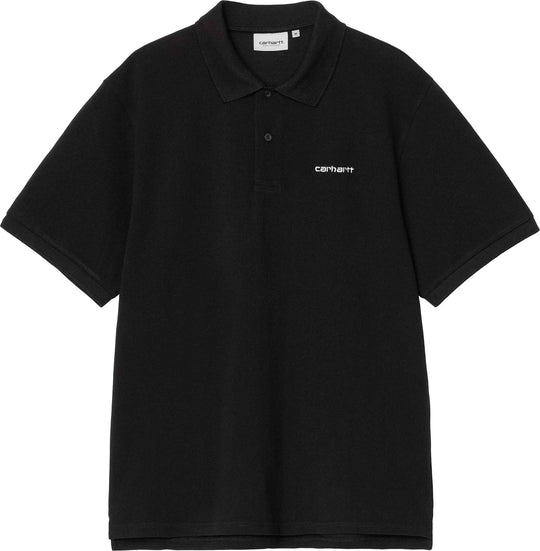  Carhartt Wip Polo Ss Carhartt Script Polo Black White Uomo Blackwhite