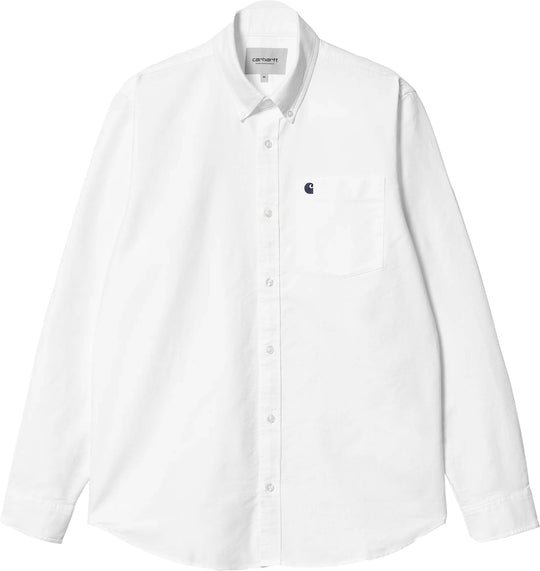  Carhartt Wip Camicia Ls Shirt C-logo White Dark Navy Uomo Whitedarknavy