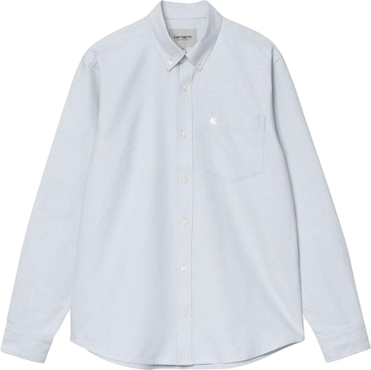  Carhartt Wip Camicia Ls Shirt C-logo Bleu Fog White Uomo Bluefogwhite