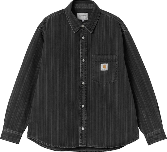  Carhartt Wip Camicia Rylan Shirt Jacket Rylan Stripe Black Stone Washed Uomo Rylanstripeblackstonewashed