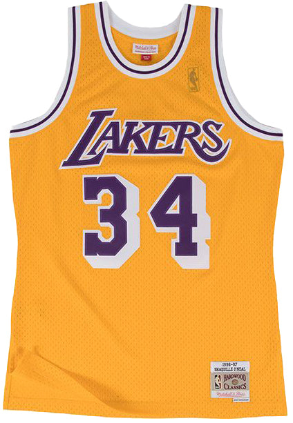  Mitchell & Ness Canotta Nba Swingman Home Jersey Lakers 96 Shaquille O Neal Yellow Mitchell E Ness Uomo