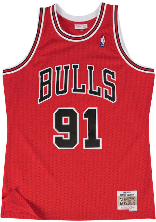  Mitchell & Ness Canotta Nba Swingman Road Jersey Bulls 97 Dennis Rodman Red Mitchell E Ness Uomo