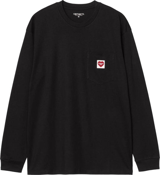  Carhartt Wip T-shirt Ls Pocket Heart T-shirt Black Red Uomo Blackred