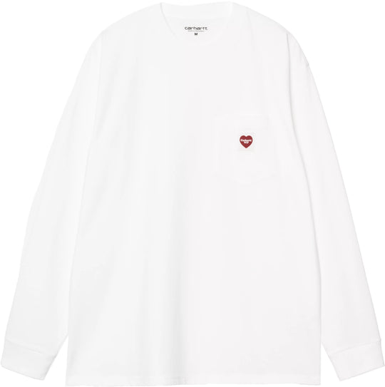  Carhartt Wip T-shirt Ls Pocket Heart T-shirt White Red Uomo Whitered