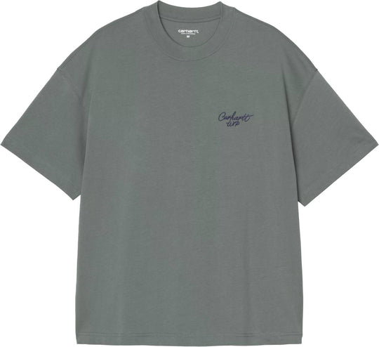  Carhartt Wip T-shirt Ss Signature Script T-shirt Silver Pine Jupiter Uomo Silverpinejupiter