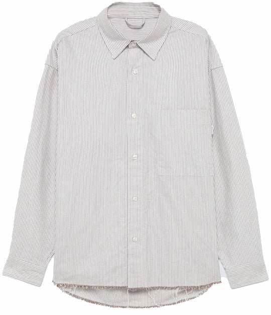  Amish Camicia Dropped Raw Edge Oxford Stripe Washed White Red Uomo Whitered