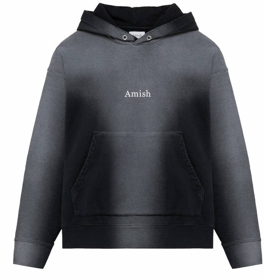  Amish Felpa Sweater Micro Logo Spray Hood Used Washed Black Uomo Washedblack
