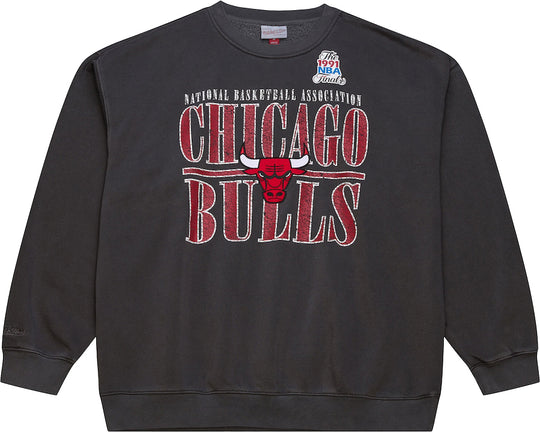  Mitchell & Ness Felpa Nba Downtown Collection Fleece Crew Vintage Logo Bulls Mitchell E Ness Uomo Black