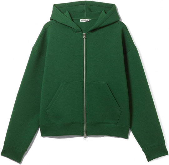  Weekday Felpa Scuba Simon Zip Hoodie Green Dark Uomo Greendark