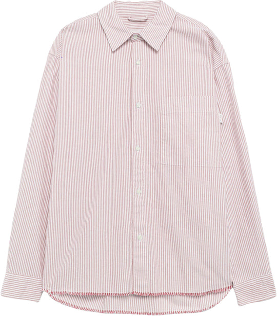  Amish Camicia Dropped Raw Edge Oxford Stripe Washed White Red Uomo Whitered