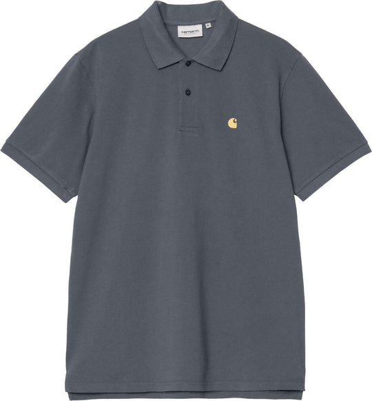  Carhartt Wip Polo Ss Chase Piquet Polo Cozy Blue Gold Uomo Cozybluegold