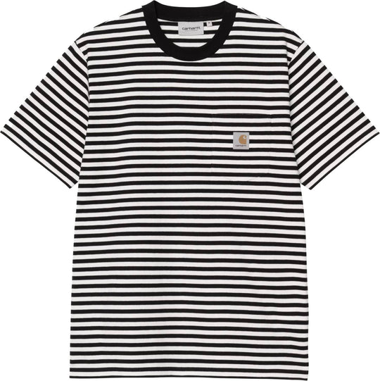  Carhartt Wip T-shirt Ss Ezra Pocket T-shirt Ezra Stripe Black Wax Uomo Blackwax