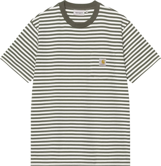  Carhartt Wip T-shirt Ss Ezra Pocket T-shirt Ezra Stripe Leaf Wax Uomo Leafwax