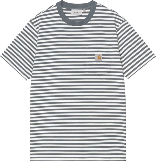  Carhartt Wip T-shirt Ss Ezra Pocket T-shirt Ezra Stripe Cozy Blue White Uomo Cozybluewhite