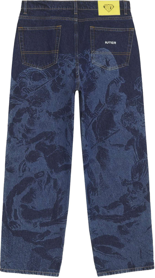  Iuter Jeans Battle Laser Baggy Denim Pants Uomo Risewash