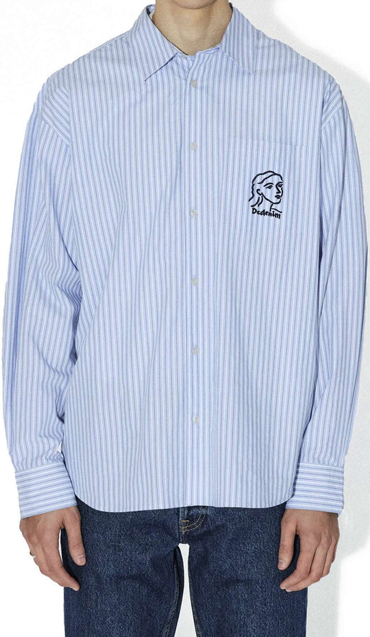  Dr Denim Wes Shirt Lt Blue Stripe Draw Dr. Denim Uomo