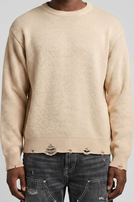  A.u.r.a.s Maglione Crop Rotture Beige Uomo