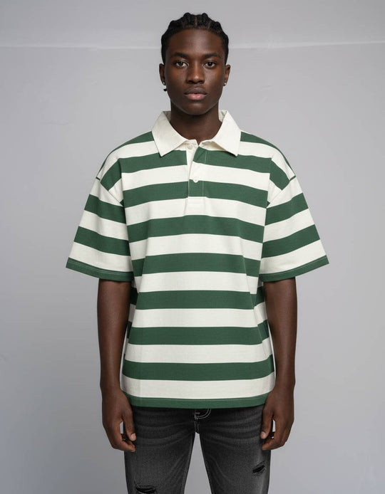  A.u.r.a.s Polo Oversize Righe Verde Uomo
