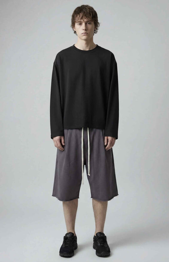  A.u.r.a.s Pantalone Corto In Cotone Taglio Vivo Short Piombo Uomo