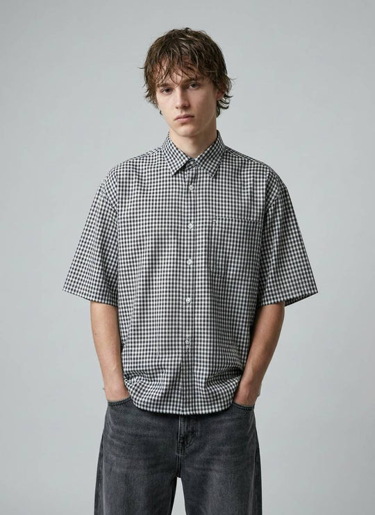 A.u.r.a.s. Camicia Crop Quadratini Nero Uomo Black