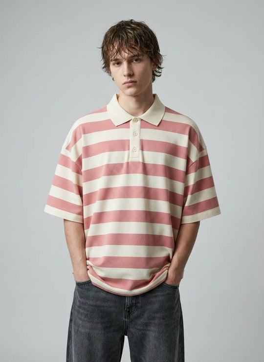  A.u.r.a.s Polo Oversize Righe Rosa Uomo Pink