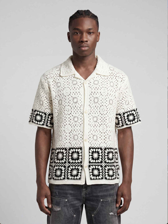  A.u.r.a.s Camicia Manica Corta Fantasia White Uomo Whiteblack