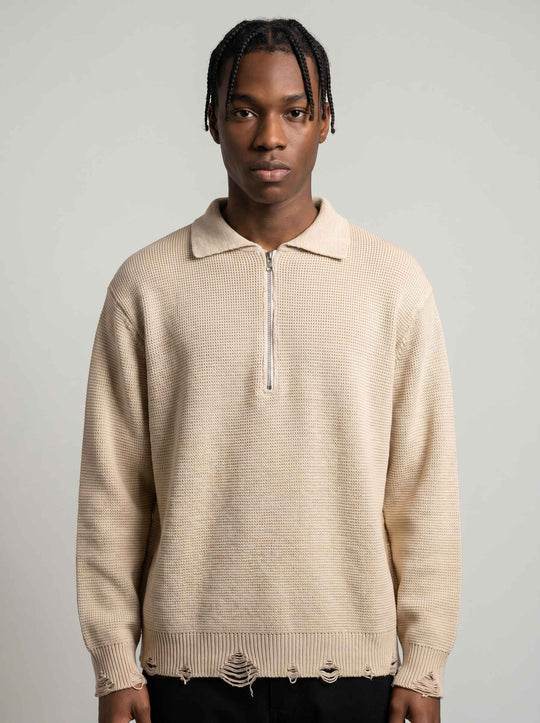  A.u.r.a.s Maglione Half Zip Beige Uomo