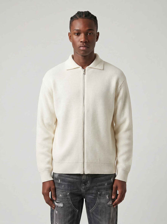  A.u.r.a.s Maglione Crop Full Zip Panna Uomo