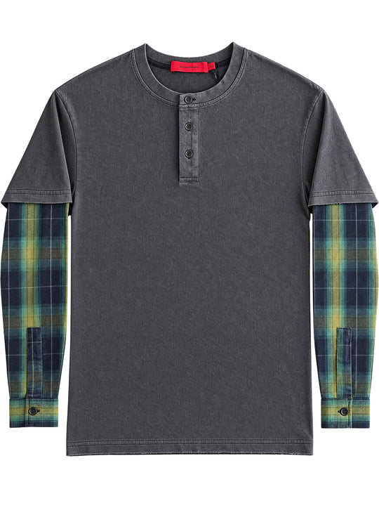  Acupuncture T-shirt Ls Layered Serafino Washed Black Ean Uomo Nero