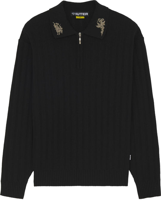  Iuter Maglione Courage Half Zip Knit Polo Jumper Black Uomo