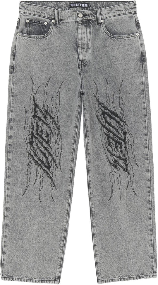  Iuter Jeans Tribal Baggy Denim Pants Grey Uomo