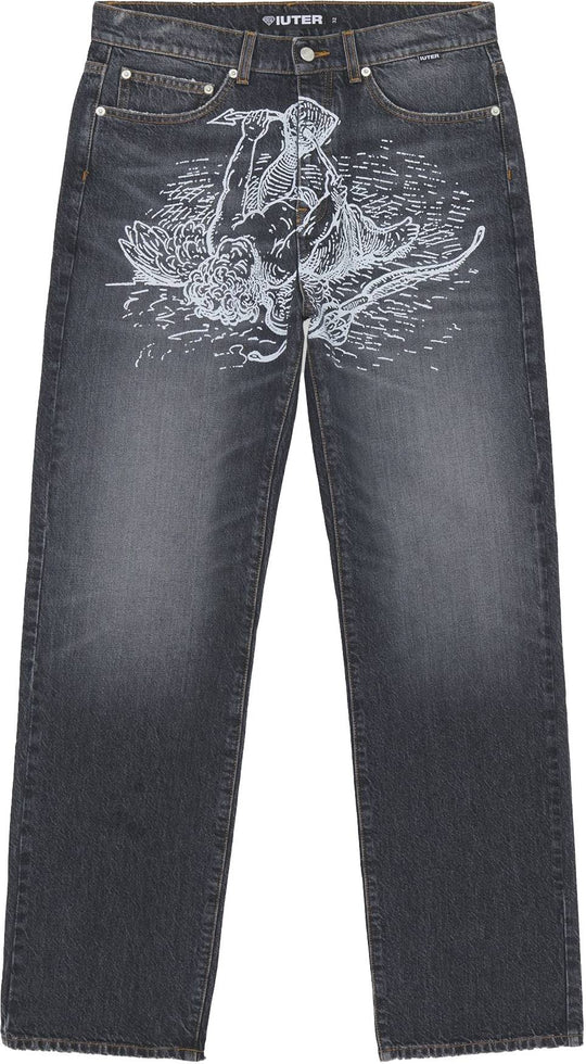  Iuter Jeans Damage Loose Denim Pants Charcoal Uomo
