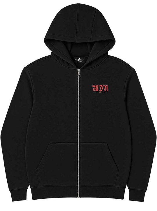  Mdn Felpa Zip Hoody Cyber Gothic Black Red Uomo