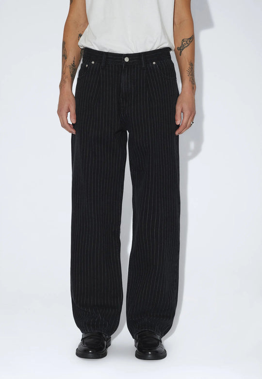  Dr Denim Jeans Omar Relaxed Pleated Washed Black Pinstripe Dr. Denim Uomo