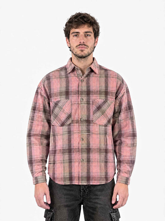  A.u.r.a.s Camicia Crop Over Flanella Check Pink Uomo